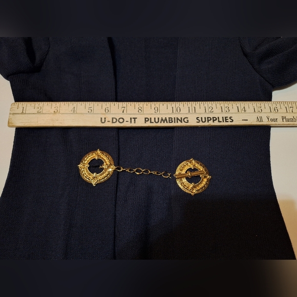 St. John Collection Santana Knit Longline Jacket Blazer Navy Gold Buttons Size 4 - Picture 15 of 16